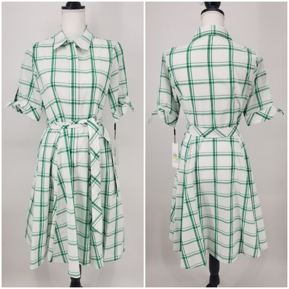 Calvin Klein Dresses & Skirts - Calvin Klein Green & White Plaid Shirt Dress 4
